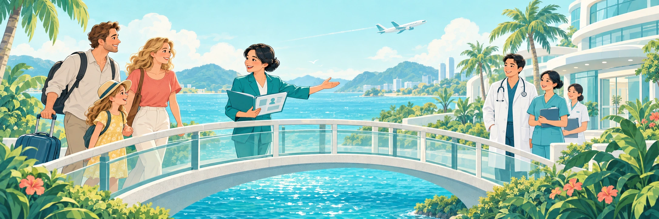 连接海外客户与中国医疗资源主题插画